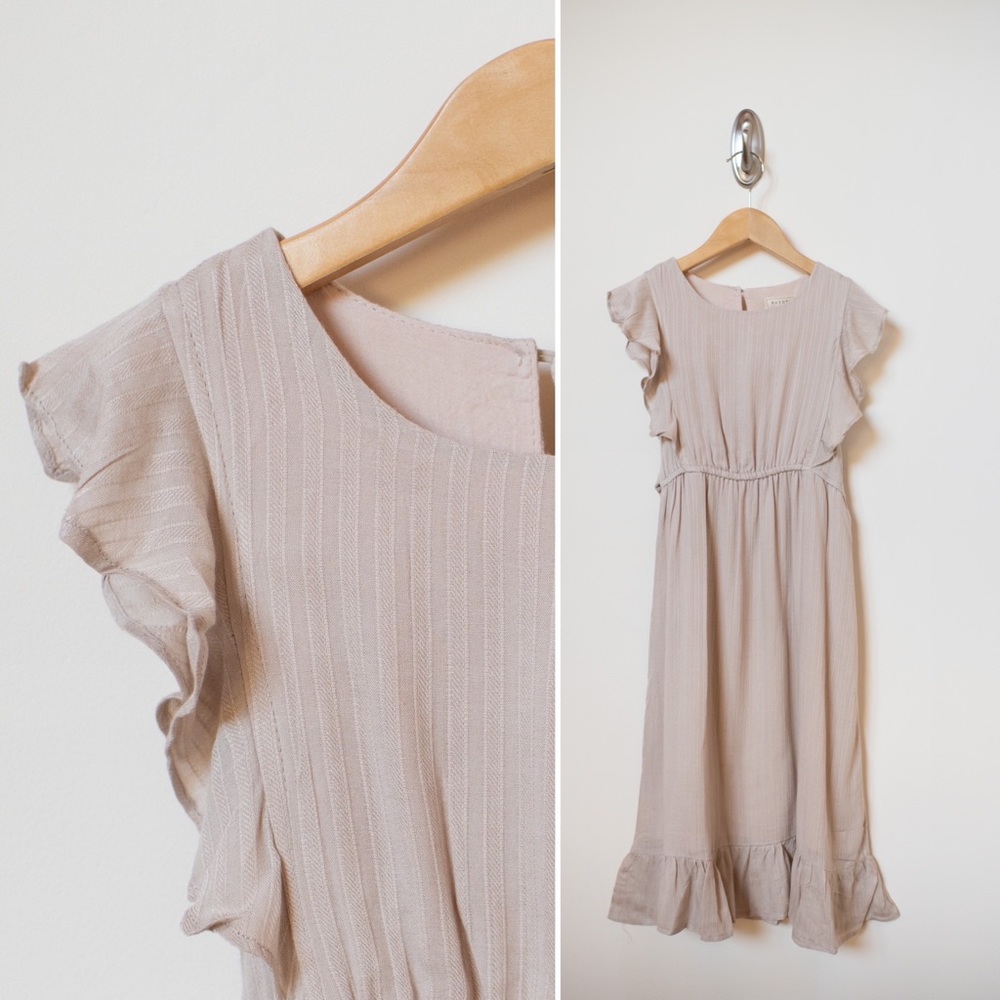 NWT kids ruffle sleeve rayon/linen tan dress